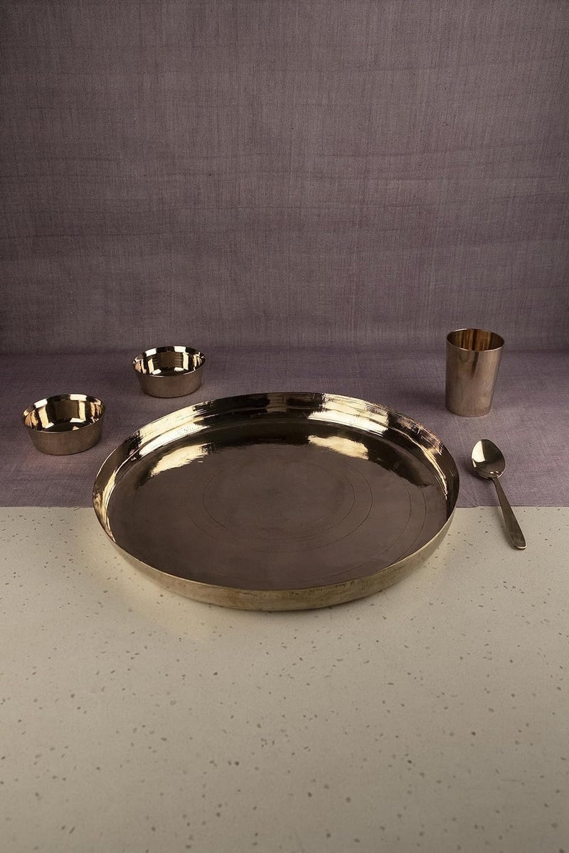 RJ kitchenware Store Kansa/Bronze Finish Bhojan/Dinner/Thali Set,6 Pieces 11 Inch - Image 5