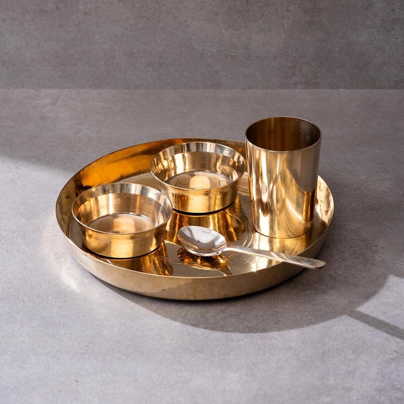 RJ kitchenware Store Kansa/Bronze Finish Bhojan/Dinner/Thali Set,6 Pieces 11 Inch - Image 4