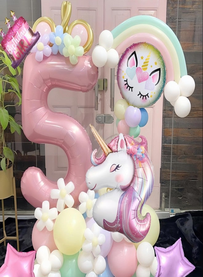 EASUTE 5 Pcs Unicorn Balloons - Unicorn Party Decorations 3D Birthday Decorations for Girls Foil Balloons Set Macaron and Rainbow Balloon Wedding Baby Shower Party Supplies - Image 3