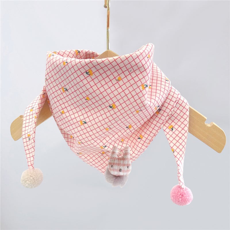 Korean Style Cotton Linen Kids Bandana Scarf 2021 Cartoon Strawberry Skin Powder
