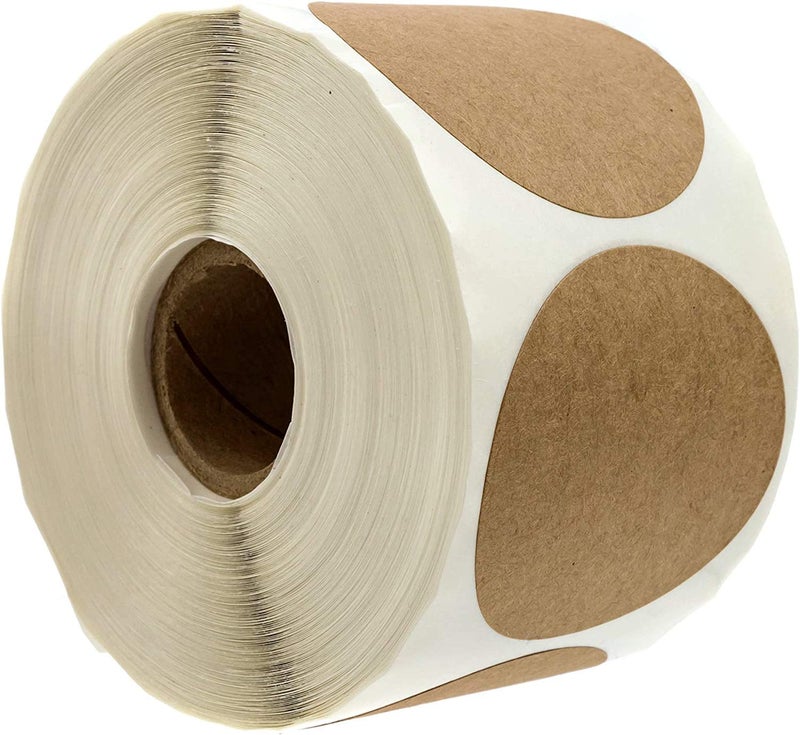 SBlabels 2" Natural Brown Kraft Stickers / 500 Circle Labels Roll/Permanent Adhesive Brown Kraft Round Organization Labels/Made in The USA - Image 1