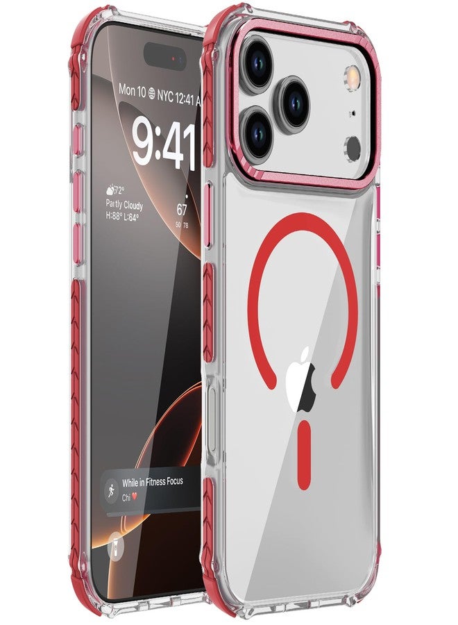 DEERLAMN جراب مغناطيسي قوي من DEERLAMN لهاتف iPhone 17 Pro Max مقاس 6.9 بوصة، [متوافق مع Magsafe] غطاء حماية شفاف رفيع مقاوم للصدمات للهاتف للرجال والنساء - أحمر شفاف - Image 1