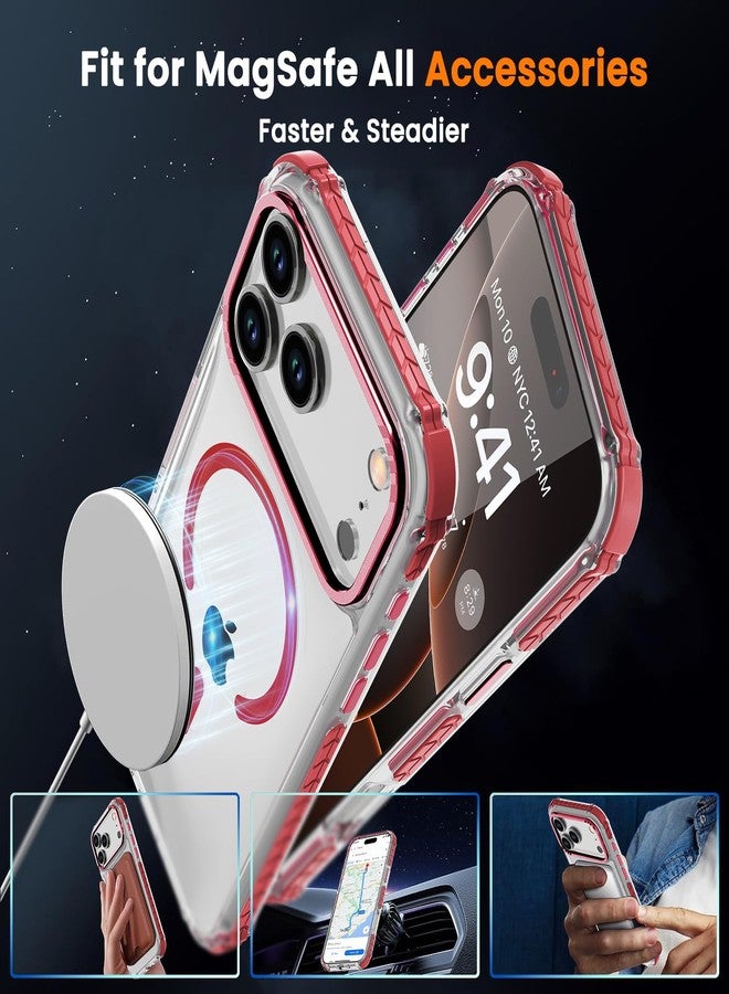 DEERLAMN جراب مغناطيسي قوي من DEERLAMN لهاتف iPhone 17 Pro Max مقاس 6.9 بوصة، [متوافق مع Magsafe] غطاء حماية شفاف رفيع مقاوم للصدمات للهاتف للرجال والنساء - أحمر شفاف - Image 4