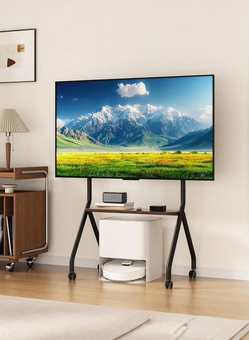 والالا حامل تلفزيون لشاشات LCD وLED وOLED و4K من 42 إلى 75 بوصة، حامل تلفزيون متحرك متين مع عجلات، ارتفاع قابل للتعديل، عربة تلفزيون متنقلة مع رف وسائط خشبي، حامل تلفزيون متنقل متين مع رف، حتى وزن 110 أرطال. - Image 1
