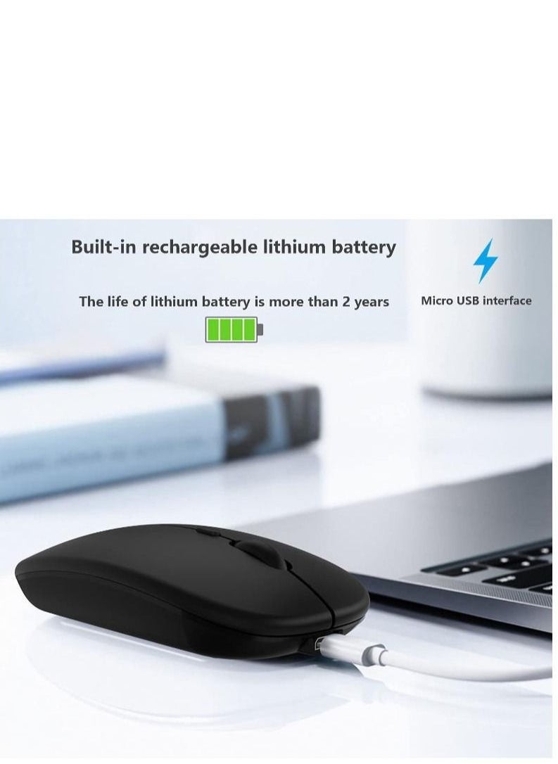 Generic - Wireless Bluetooth Mouse for Apple iPad iPhone MacBook Android Samsung Tablet Phone Dual-Mode Rechargeable 2.4G Portable Computer Mice for Windows Laptop Notebook PC Mac Desktop USB Receiver (Black) - Image 1