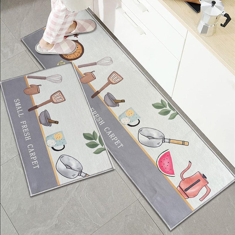 Home-Cloud HomeCloud Rectangular Kitchen Mat AntiSlip Soft Washable Printed Designs for Floor Kitchen Room 6mm Thick Pack of 2 Contain 1 Large 41 X 122 Cm 1 Small 41 X 61 Cm - Image 1