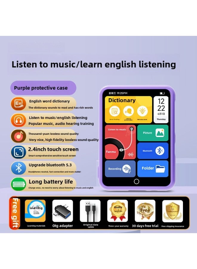 Fanmu Mp3 Walkman Student Edition Mp4 Senior High School Student English Listening Music Player Bluetooth Listening Music-Body Color:[purple Protective Case] 2.4 Hd Screen-english Dictionary#Learning Version-Memory Capacity:96gb (body 32g Memory + 64g Card) [★Recommended By 86% Of Teachers And Students]-package 3: Main  - Image 1