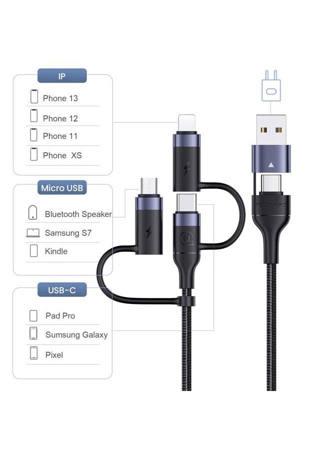 YOUSAMS PD 60W USB C Multi Fast Charging Cable Nylon Braided Cord 5-in-1 3A USB/C to Type C/Micro/Phone Fast Sync Charger Adapter Compatible with Laptop/Tablet  - Image 2