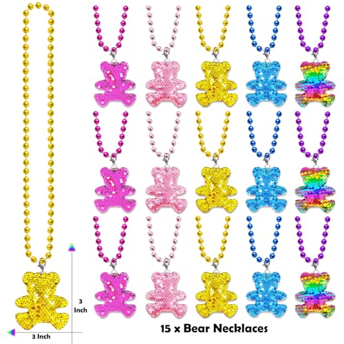 CiciBear 15 Pack Bear Sequin Necklace Party Favors with Mardi Gras Beads for Animal Themed Party Favors Home Decorations Festivals Wedding Birthday Celebrations 5 Colors - Image 5
