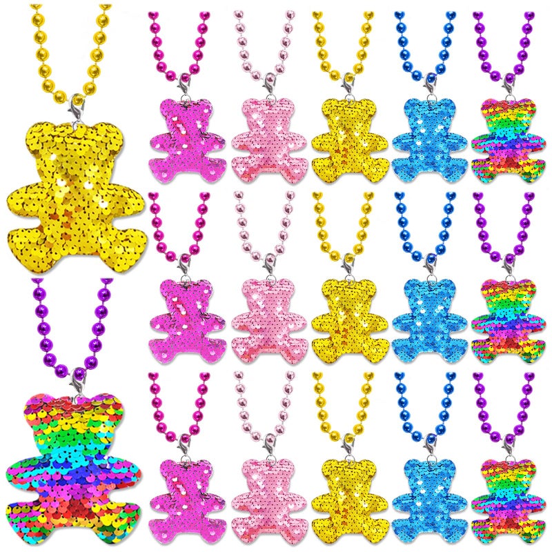 CiciBear 15 Pack Bear Sequin Necklace Party Favors with Mardi Gras Beads for Animal Themed Party Favors Home Decorations Festivals Wedding Birthday Celebrations 5 Colors - Image 3