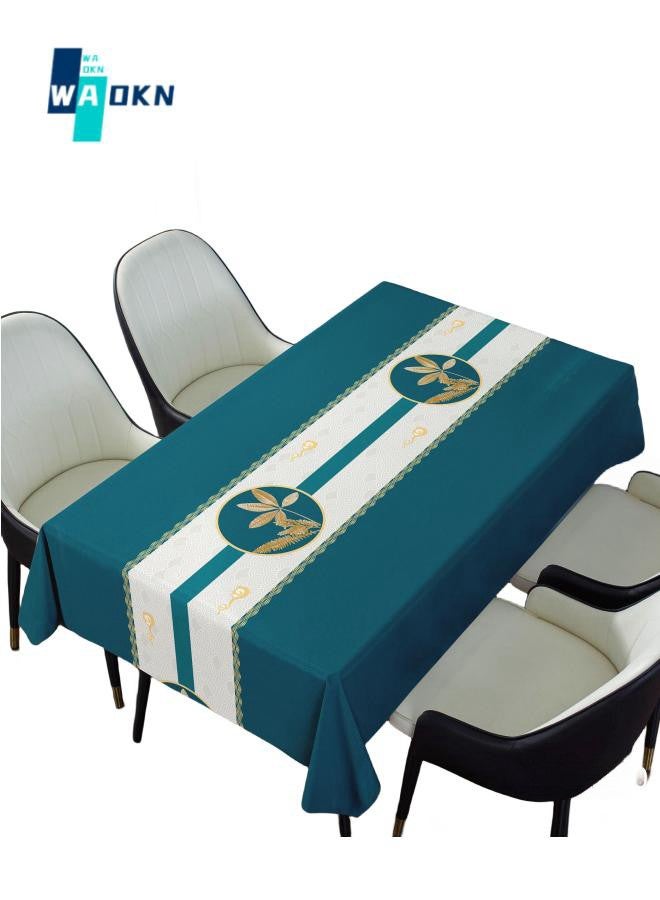 دبليو أيه أو كي أن 140x180cm للماء والنفط مقاومة مفرش المائدة ، زهرة مقاومة وصمة عار أعلى الجدول الديكور ، مطبخ مستطيل بولي كلوريد الفينيل مفرش المائدة مجموعة ( الأزرق والأبيض )  - Image 1