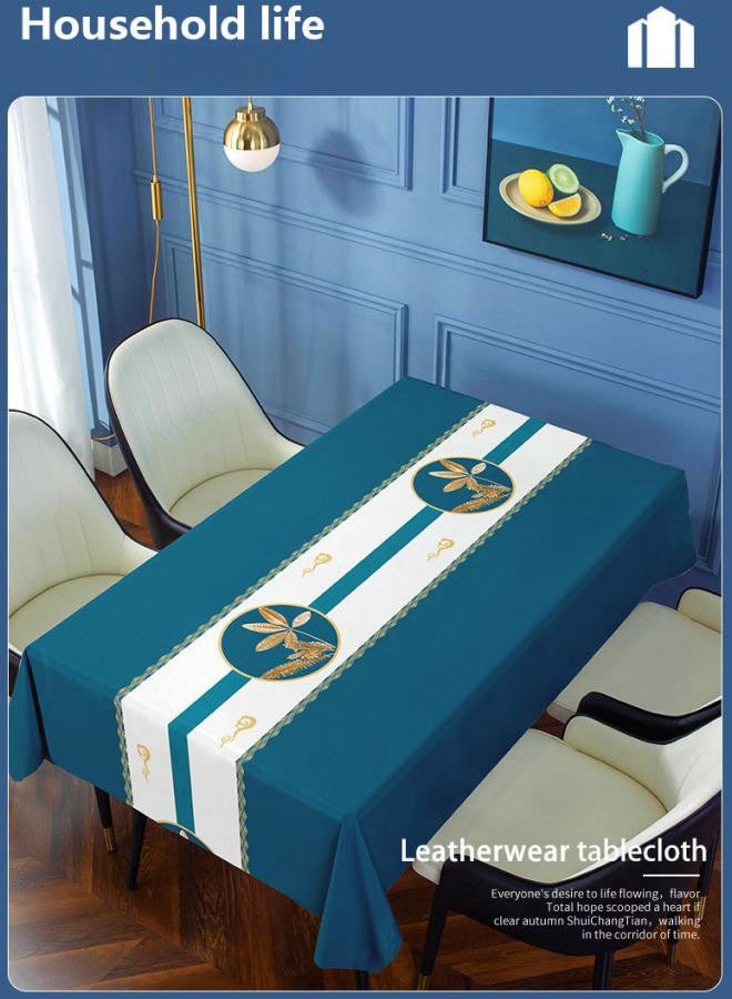 دبليو أيه أو كي أن 140x180cm للماء والنفط مقاومة مفرش المائدة ، زهرة مقاومة وصمة عار أعلى الجدول الديكور ، مطبخ مستطيل بولي كلوريد الفينيل مفرش المائدة مجموعة ( الأزرق والأبيض )  - Image 3
