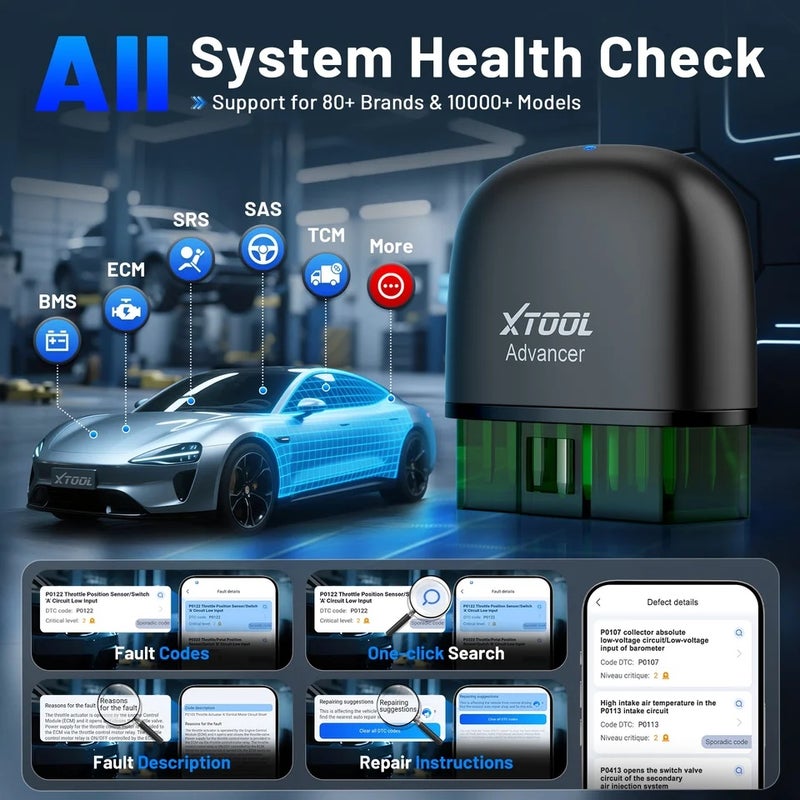أداة اكس  جهاز فحص أعطال السيارة Xtool Advancer AD20PRO OBD2 Bluetooth Scanner Full System Car Diagnostic Tool OBD2 Scanner Oil Reset & Battery Tests Code Reader - Image 2