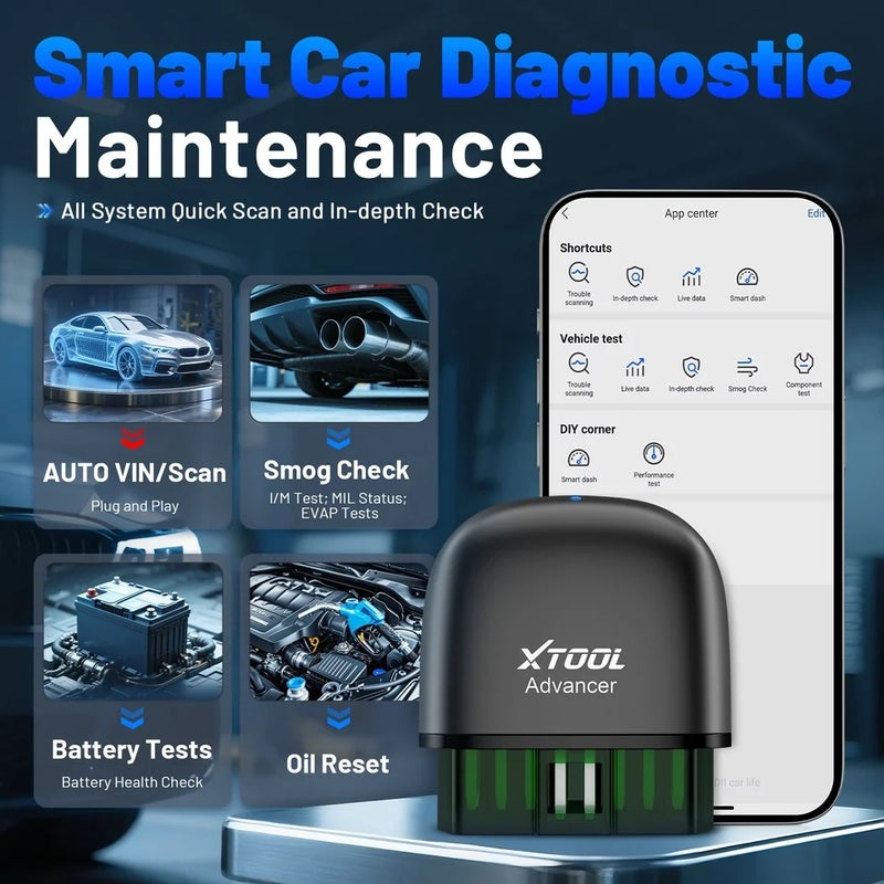 أداة اكس  جهاز فحص أعطال السيارة Xtool Advancer AD20PRO OBD2 Bluetooth Scanner Full System Car Diagnostic Tool OBD2 Scanner Oil Reset & Battery Tests Code Reader - Image 3