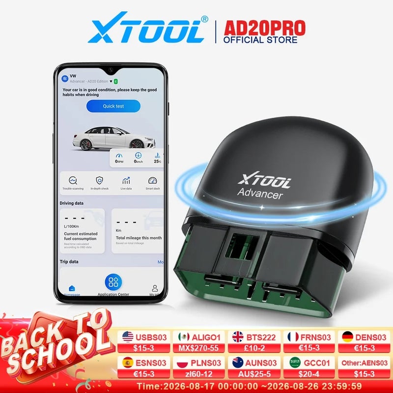 أداة اكس  جهاز فحص أعطال السيارة Xtool Advancer AD20PRO OBD2 Bluetooth Scanner Full System Car Diagnostic Tool OBD2 Scanner Oil Reset & Battery Tests Code Reader - Image 1