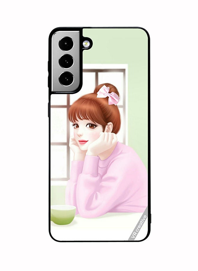 VR CREATIVE Protective Case Cover For Samsung Galaxy S21 FE 5G Girl Having Tea Design Multicolour - Image 1