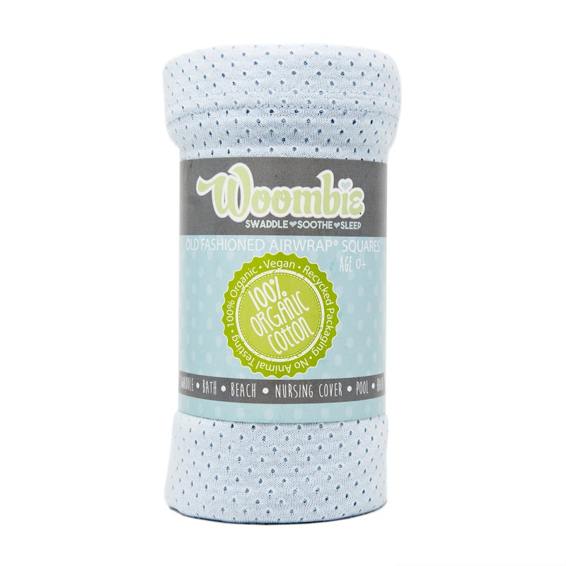 Woombie Organic Baby Swaddling Blanket Lightweight Baby Swaddle for Girls or Boys Organic Baby Receiving Blanket Blissful Blue