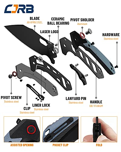 CJRB CUTLERY سكين جيه آر بي القابلة للطي كالدييرا (J1923) من فولاذ AR-RPM9 المسحوق بمقبض G10 الأزرق للرجال للاستخدام اليومي في التخييم والمشي في الهواء الطلق - Image 3