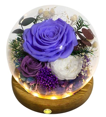 Valley of Rain & Forest Long-Lasting Real Flowers, Unique Floral Gift For you to send Love for All Occasions, for Indoor Decoration (Violet Rose, Purple & White Austin Roses) - Image 1