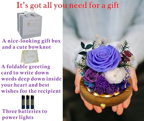 Valley of Rain & Forest Long-Lasting Real Flowers, Unique Floral Gift For you to send Love for All Occasions, for Indoor Decoration (Violet Rose, Purple & White Austin Roses) - Image 4