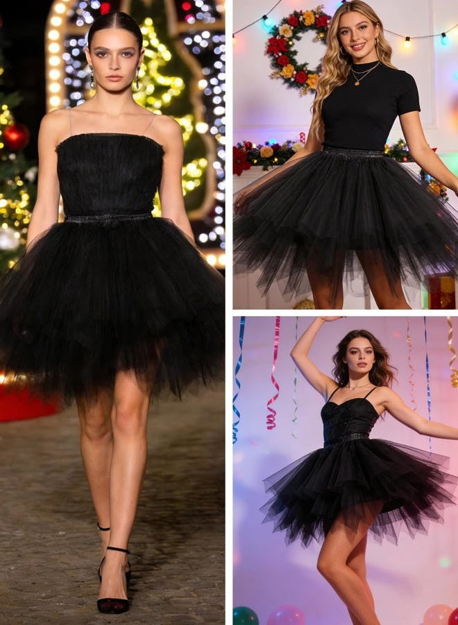 Bbonlinedress Women's Mini Tulle Skirt 1950s Vintage Adult Ballet Tutu Skater Skirt for Cosplay Party, Black, S - Image 5