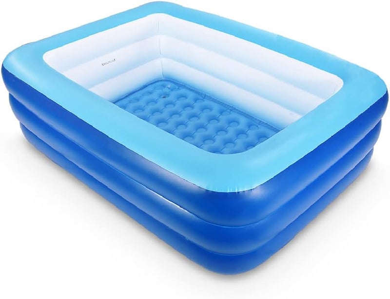 XFlated Inflatable Pools for Kids and Adults, 82" X 57" X 25" Kiddie Pools with Inflatable Soft Floor, Durable Family Swimming Pool for Backyard, Garden or Indoor (Blue) - Image 1