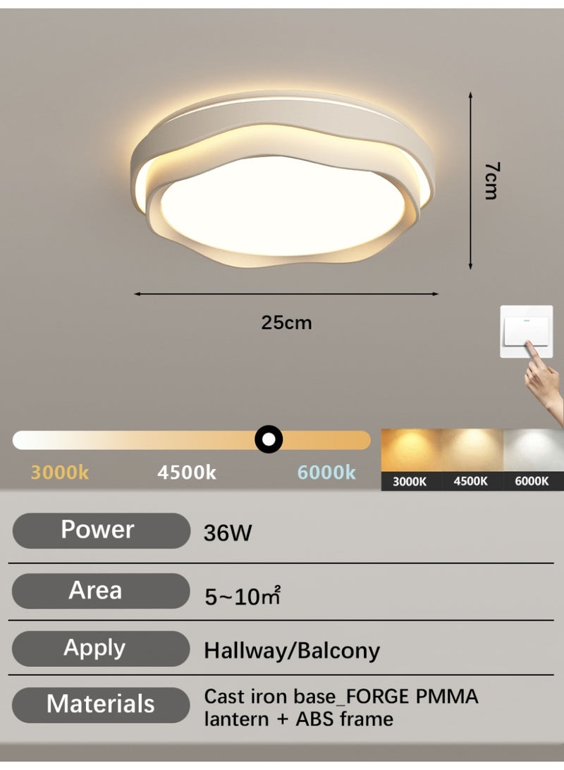 Modern Minimalist Wavy Ceiling Light with Three-Color Temperature Settings, Ideal for Hallways and Balconies - Image 2