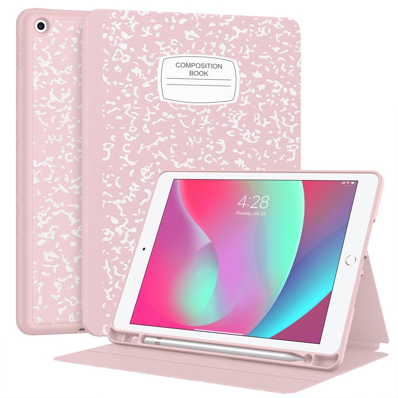 Supveco Case for iPad 9th8th7th Generation 102 inch 202120202019 Model with Pencil Holder Premium Folio Stand Case with Auto WakeSleepSoft TPU Back Shell Cover for iPad 102 InchPink
