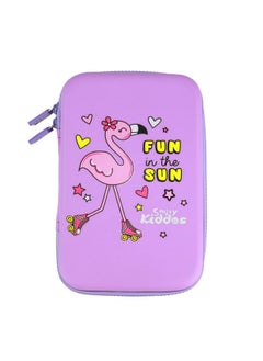 SMILY KIDDOS Smily Kiddos Ethylene Vinyl Acetate (Eva) Single Compartment Pencil Case Cute Large Hardtop Pencil Case Organizer School Kids Girls Women Pen Holder Pouch Multi Purpose (Fun Flamingo Theme,Purple)  - Image 1
