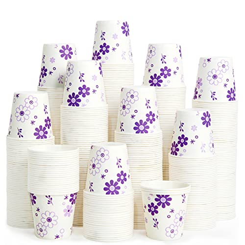 300 عبوة أكواب حمام ورقية disposable سعة 3 أونصات أكواب غسول فم أكواب شرب disposable باردة للحفلات والنزهات والشواء والسفر والفعاليات بتصميم زهور بنفسجية