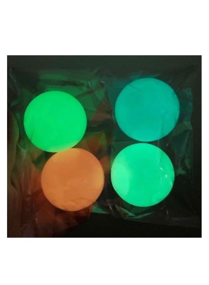 4-Piece Soft And Squeeze Stress Relief Novelty Sticky Glow In Dark Ball - Image 1