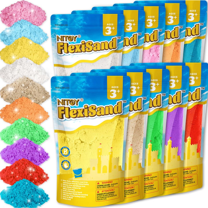 NiToy FlexiSand Value Pack 19lbs of 10 Colored Moldable SelfSticking Sand Never Dries OutFun for 3 Years and up Kids Bulk Refill for Sensory Sand Box Toys Ideal for Shaping Squeezing and Molding - Image 2