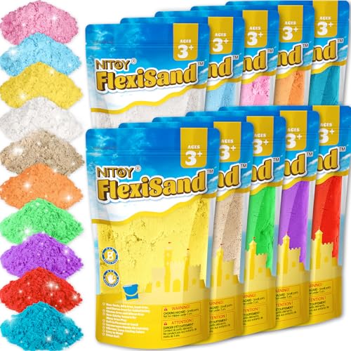 NiToy FlexiSand Value Pack 19lbs of 10 Colored Moldable SelfSticking Sand Never Dries OutFun for 3 Years and up Kids Bulk Refill for Sensory Sand Box Toys Ideal for Shaping Squeezing and Molding - Image 1