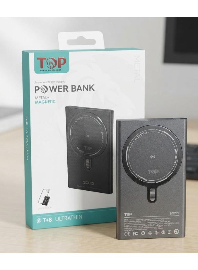 TOP Ultra Thin 5000mAh Power Bank - Magnetic Wireless Charging with a Slim Metal Design - Smart Power and Ultimate Elegance - Gray