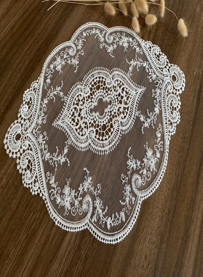 Fiygor 2Pack 12x18-in Retro Lace Placemats, French Crochet Doilies, Handmade Embroidered Table Mats, White - Image 5