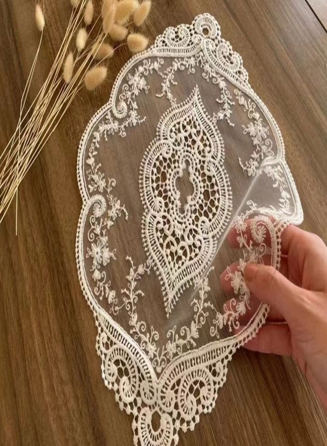 Fiygor 2Pack 12x18-in Retro Lace Placemats, French Crochet Doilies, Handmade Embroidered Table Mats, White - Image 2