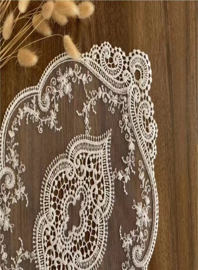 Fiygor 2Pack 12x18-in Retro Lace Placemats, French Crochet Doilies, Handmade Embroidered Table Mats, White - Image 3