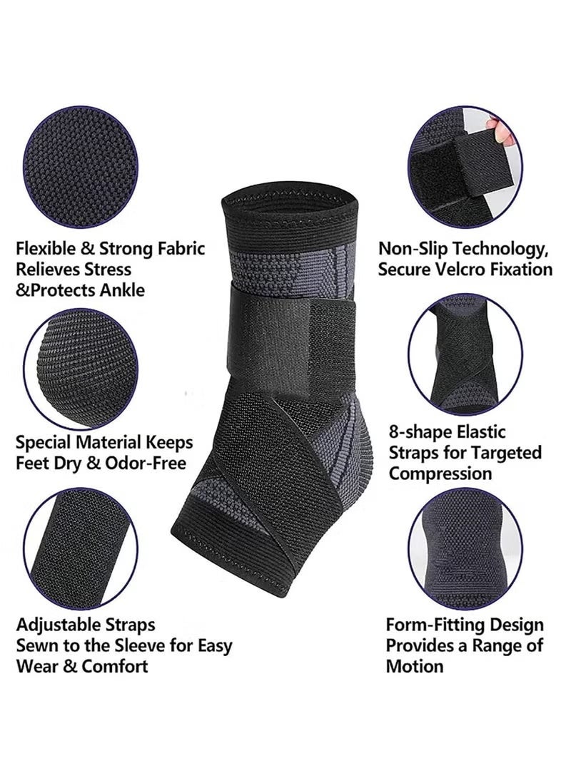 ZNARO 2 Pieces Adjustable Compression Ankle Support Brace, Ankle Protector for Running Sports Football Basketball - Image 2