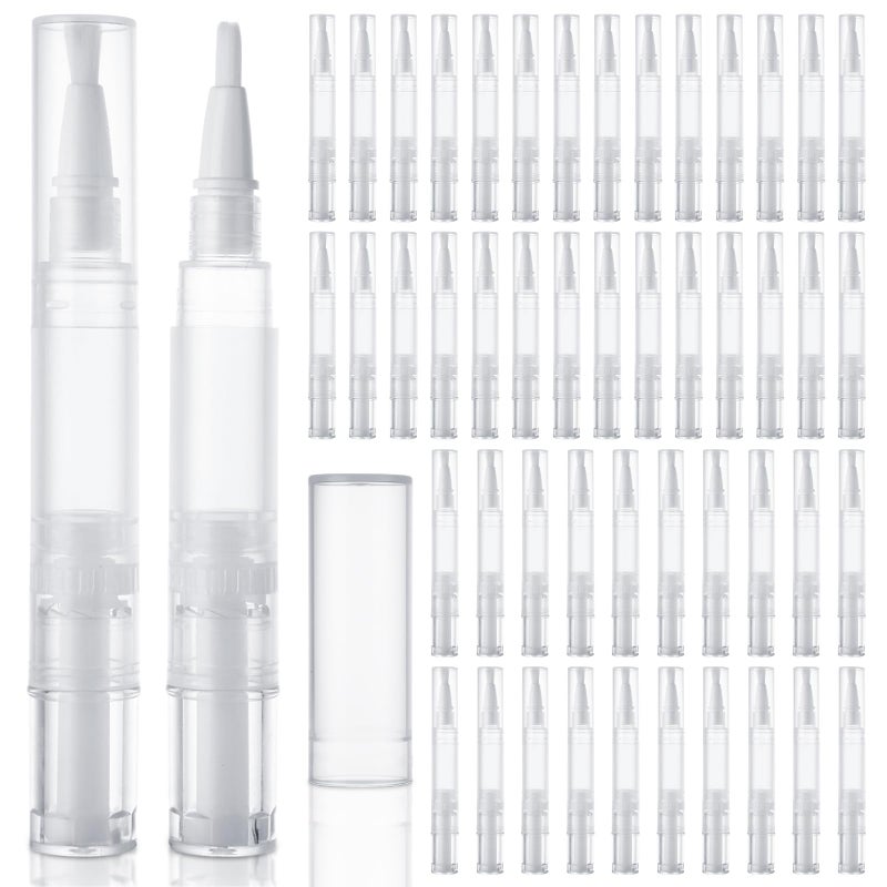 YOUNTHYE 50PCS 5ml Cuticle Oil Pen Empty Nail Oil Pen Refillable Cuticle Oil Pen Transparent Nail Oil Cuticle Pen Bulk Empty Nail Oil Pen with Brush Tip for Nail Polish Lip Gloss Eyelash