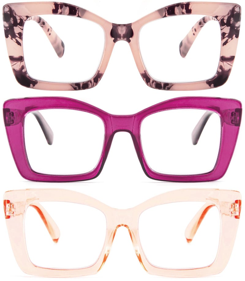REAVEE 3 Pack Oversized Square Reading Glasses Oprah Style for Women Blue Light Blocking Large Frame Computer Designer Fashion Readers with Spring Hinge Pink LeopardPurpleTea125 - Image 3
