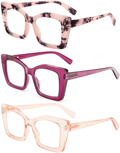 REAVEE 3 Pack Oversized Square Reading Glasses Oprah Style for Women Blue Light Blocking Large Frame Computer Designer Fashion Readers with Spring Hinge Pink LeopardPurpleTea125 - Image 5