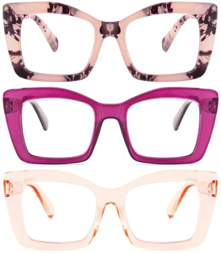REAVEE 3 Pack Oversized Square Reading Glasses Oprah Style for Women Blue Light Blocking Large Frame Computer Designer Fashion Readers with Spring Hinge Pink LeopardPurpleTea125 - Image 2