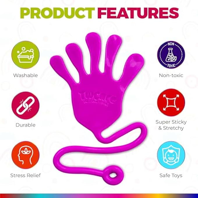 TwCare Jumbo Giant Sticky Hands, 13-in Total Length (8 Pack Assorted) Mega Large Fun Stretchy Silly String Toy for Kid Adult, Stress Anxiety ADHD Relief, Party Favors, Birthday Gift, Classroom Prizes - Image 2