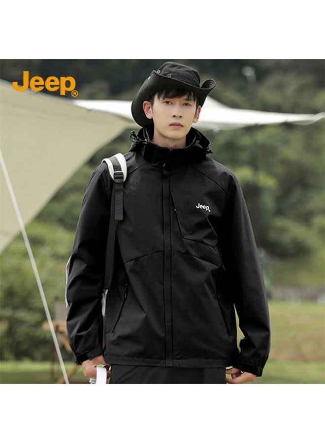 Jeep Jeep Men's Jacket, Simple Loose Fit, Hooded Sports Outdoor Coat, Men's Outerwear 075, Black, M  - Image 3