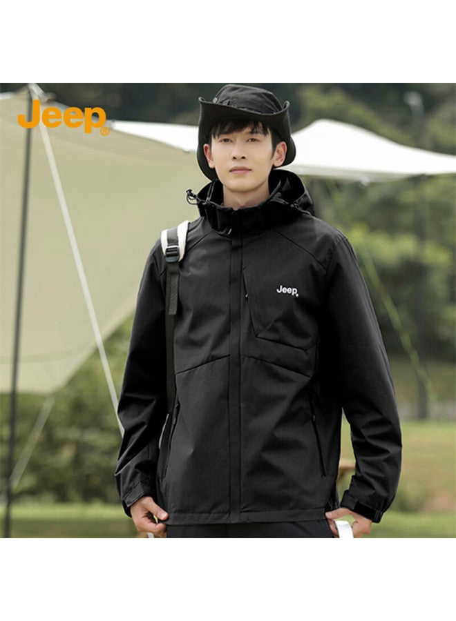 Jeep Jeep Men's Jacket, Simple Loose Fit, Hooded Sports Outdoor Coat, Men's Outerwear 075, Black, M  - Image 2