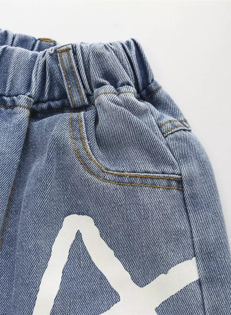 Girls Letter Graphic Wide Leg Jeans  - Image 3