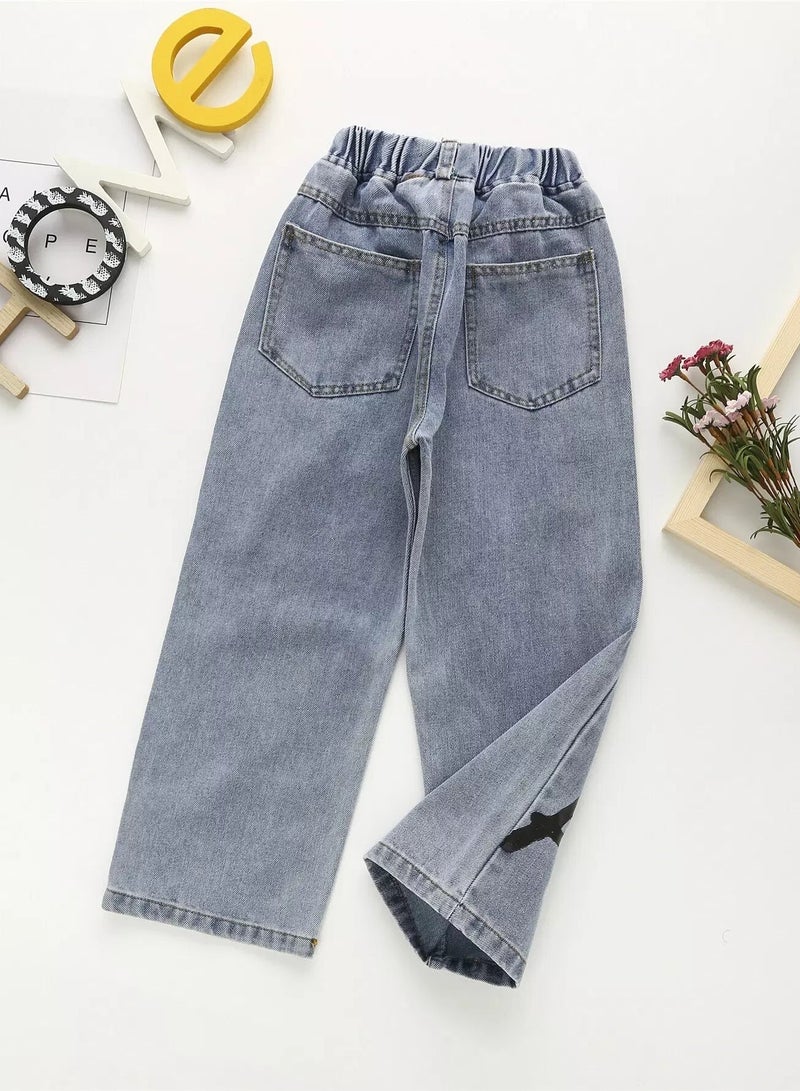 Girls Letter Graphic Wide Leg Jeans  - Image 2