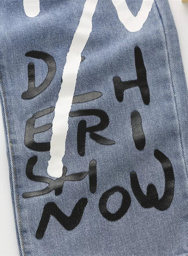 Girls Letter Graphic Wide Leg Jeans  - Image 4