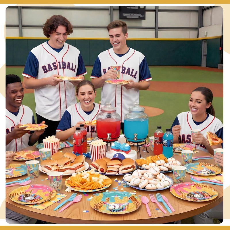 FoldTier 350 Pcs Ice Cream Drip Baseball Birthday Party Decorations Set Ice Cream Paper Plates Napkins Fork Set Disposable Fairy Tableware Decorations Supplies for Baby Shower Dinner Serves 50 - Image 5