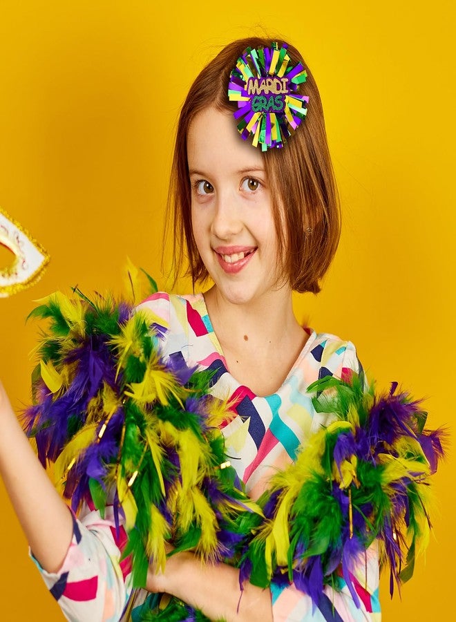 KCHIES Happy Mardi Gras Hair Bows Glitter Metallic Green Gold Purple Pom Pom Cheer Barrettes Hairpins Fat Tuesday Parade Costume Outfit Decor Accessories Gift for Women Girls Kids - Image 3